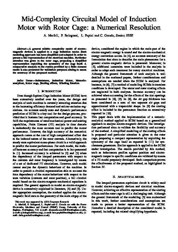 Mid-Complexity Circuital Model of Induction Motor with Rotor Cage: A Numerical Resolution Thumbnail