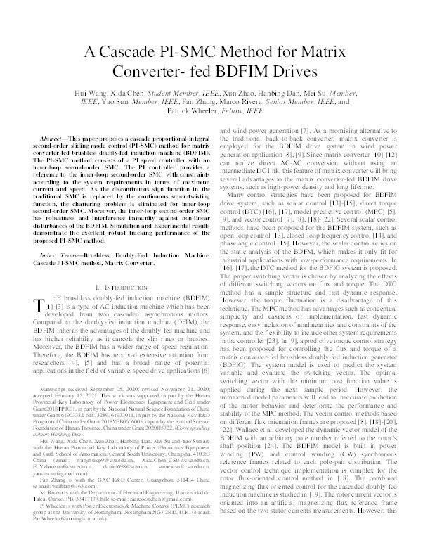A Cascade PI-SMC Method for Matrix Converter-Fed BDFIM Drives Thumbnail