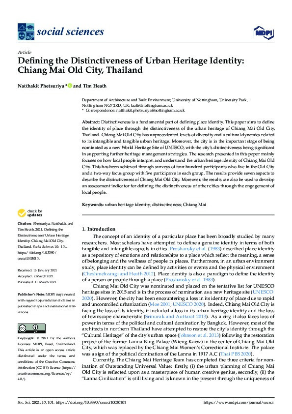 Defining the Distinctiveness of Urban Heritage Identity: Chiang Mai Old City, Thailand Thumbnail