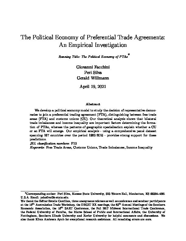 The Political Economy of Preferential Trade Agreements: An Empirical Investigation Thumbnail