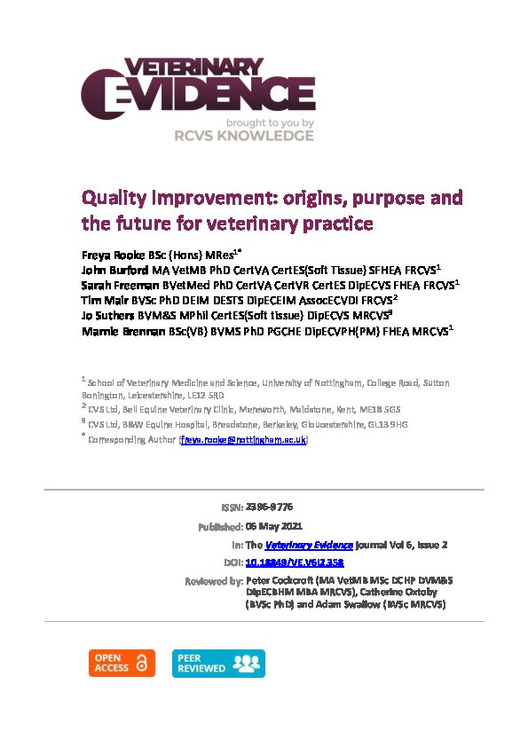 Quality Improvement: origins, purpose and the future for veterinary practice Thumbnail