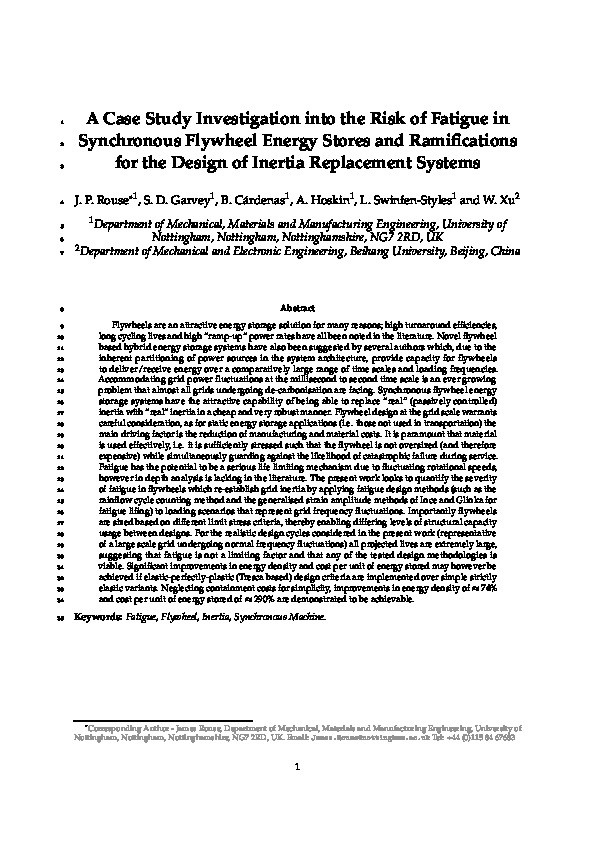 A case study investigation into the risk of fatigue in synchronous flywheel energy stores and ramifications for the design of inertia replacement systems Thumbnail