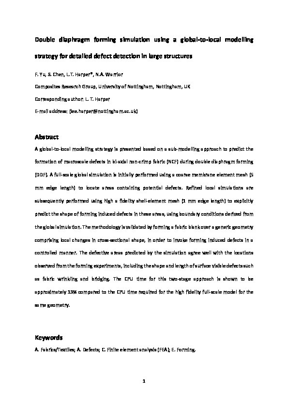 Double diaphragm forming simulation using a global-to-local modelling strategy for detailed defect detection in large structures Thumbnail