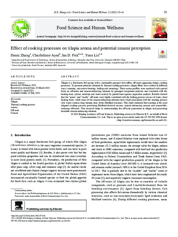 Effect of cooking processes on tilapia aroma and potential umami perception Thumbnail