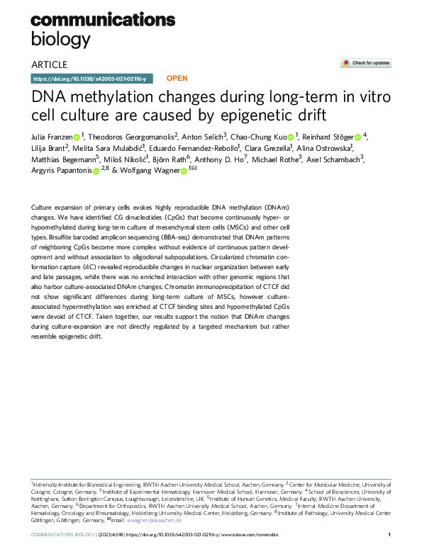 DNA methylation changes during long-term in vitro cell culture are caused by epigenetic drift Thumbnail
