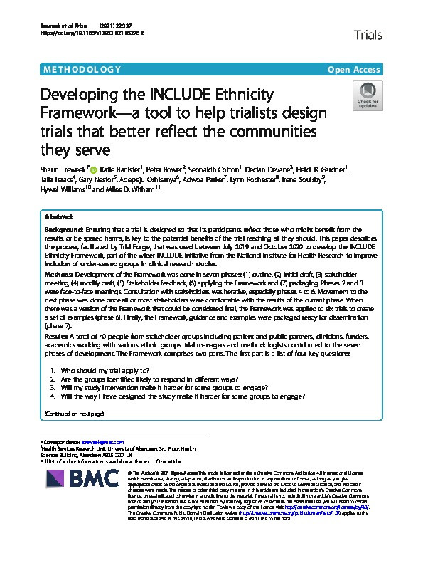 Developing the INCLUDE Ethnicity Framework—a tool to help trialists design trials that better reflect the communities they serve Thumbnail