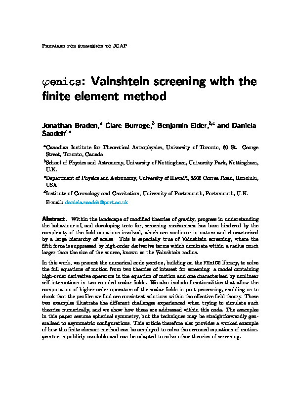 φenics: Vainshtein screening with the finite element method Thumbnail