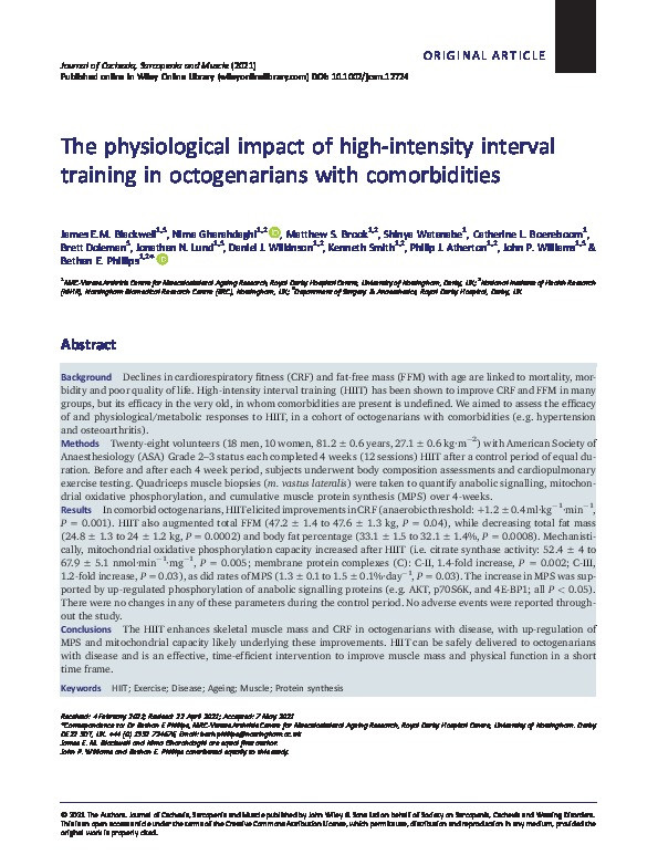 The physiological impact of high‐intensity interval training in octogenarians with comorbidities Thumbnail