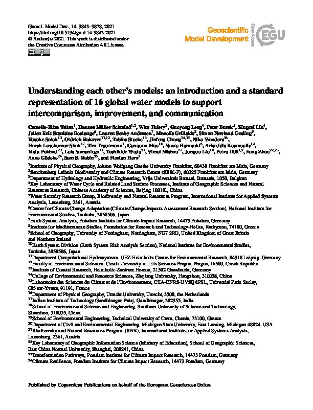 Understanding each other’s models: an introduction and a standard representation of 16 global water models to support intercomparison, improvement, and communication Thumbnail