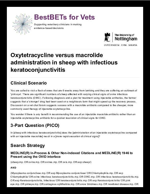 Do macrolides resolve clinical signs in sheep with infectious keratoconjunctivitis more rapidly than oxytetracycline? Thumbnail