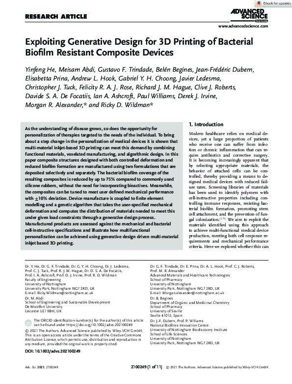 Exploiting Generative Design for 3D Printing of Bacterial Biofilm Resistant Composite Devices Thumbnail