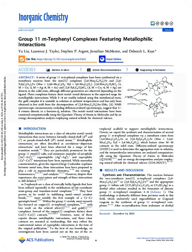 Group 11 m-Terphenyl Complexes Featuring Metallophilic Interactions Thumbnail