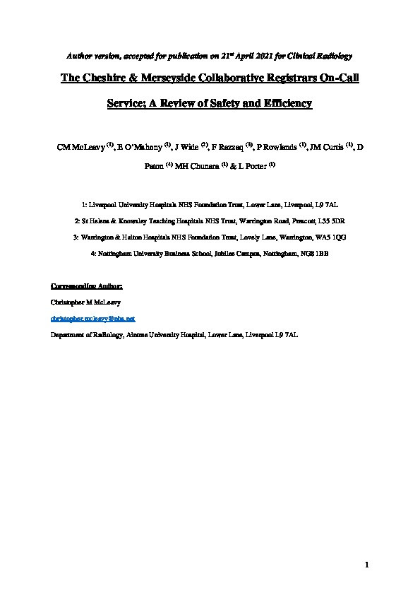 The Cheshire & Merseyside Collaborative trainee-led on-call service: a review of safety and efficiency Thumbnail