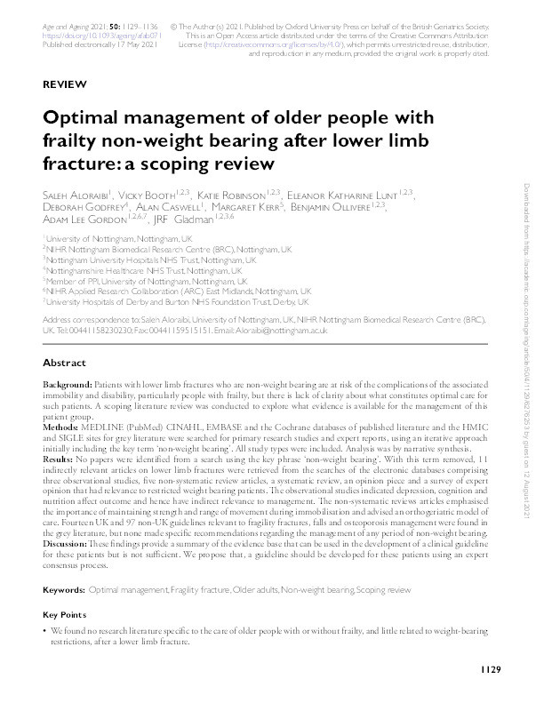 Optimal management of older people with frailty non-weight bearing after lower limb fracture: a scoping review Thumbnail