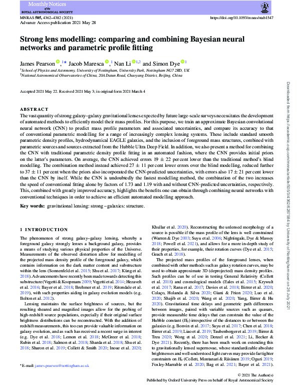 Strong lens modelling: comparing and combining Bayesian neural networks and parametric profile fitting Thumbnail