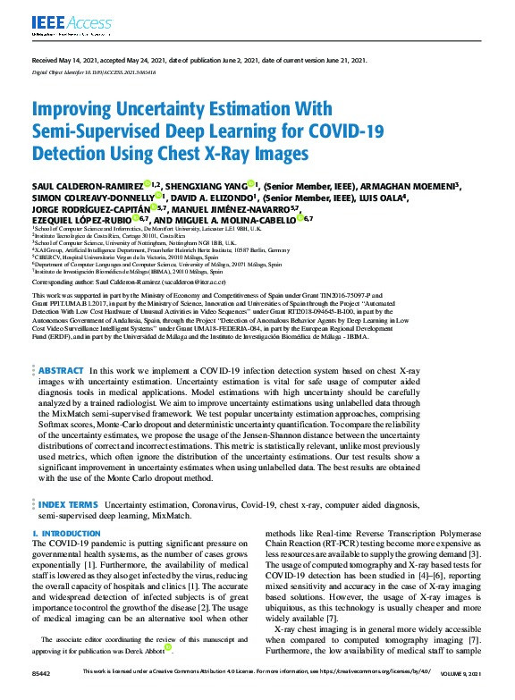 Improving Uncertainty Estimation With Semi-supervised Deep Learning for COVID-19 Detection Using Chest X-ray Images Thumbnail
