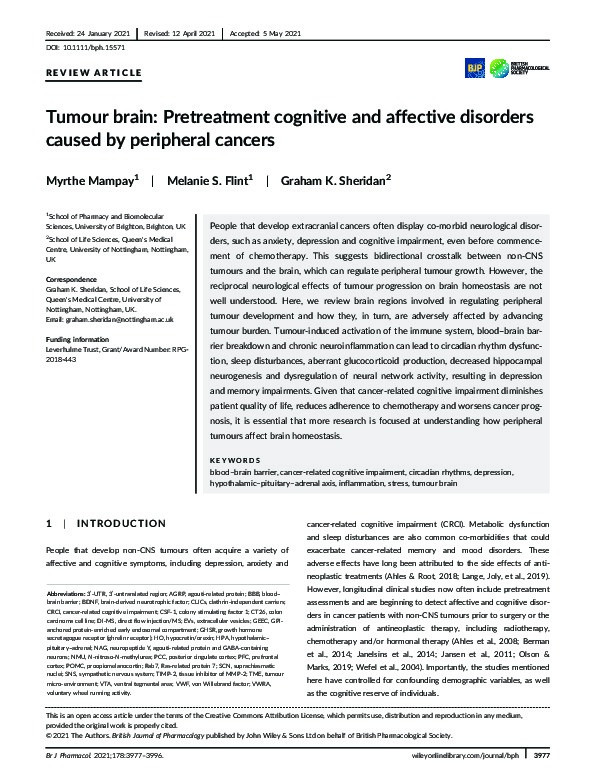 Tumour brain: pre‐treatment cognitive and affective disorders caused by peripheral cancers Thumbnail