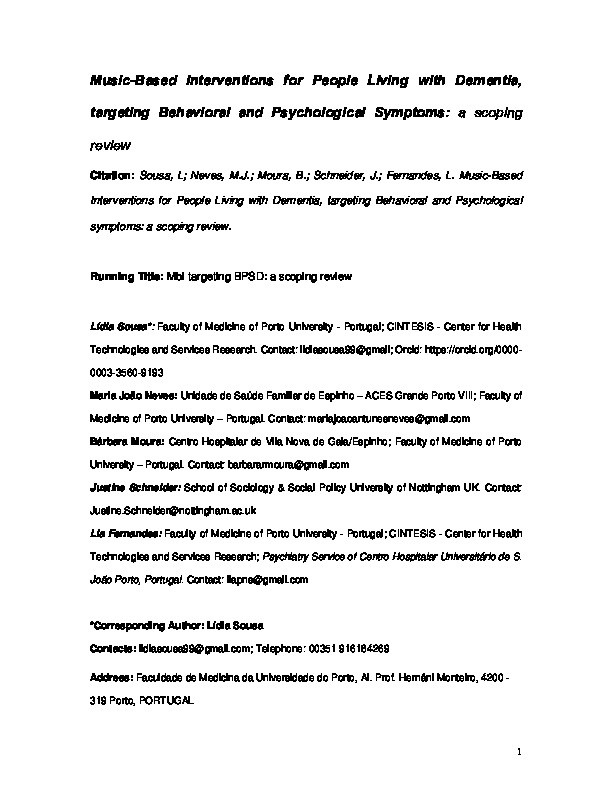 Music‐Based Interventions for People Living with Dementia, targeting Behavioral and Psychological Symptoms: A scoping review Thumbnail