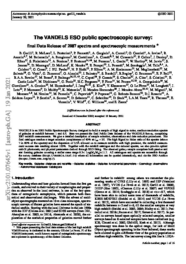 The VANDELS ESO public spectroscopic survey: Final data release of 2087 spectra and spectroscopic measurements Thumbnail