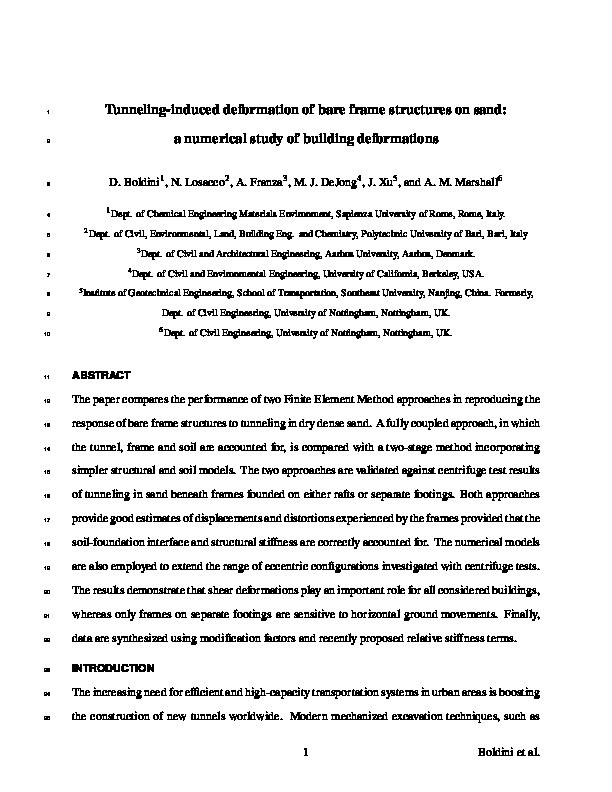 Tunneling-Induced Deformation of Bare Frame Structures on Sand: Numerical Study of Building Deformations Thumbnail