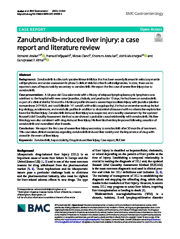Zanubrutinib-induced liver injury: a case report and literature review Thumbnail