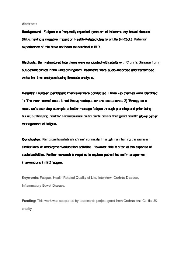 The impact of Inflammatory Bowel Disease related fatigue on Health-Related Quality of Life: a qualitative semi-structured interview study Thumbnail