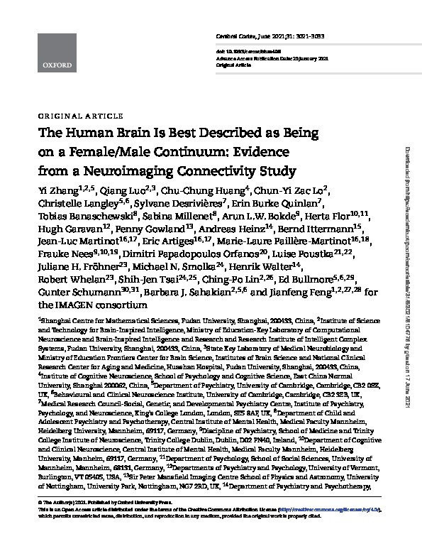 The Human Brain Is Best Described as Being on a Female/Male Continuum: Evidence from a Neuroimaging Connectivity Study Thumbnail