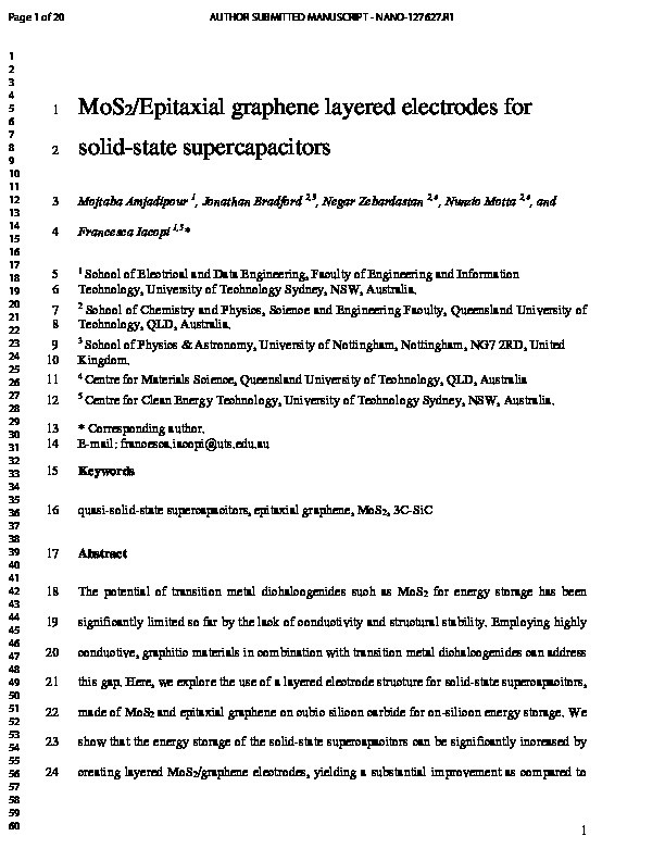 MoS2/Epitaxial graphene layered electrodes for solid-state supercapacitors Thumbnail