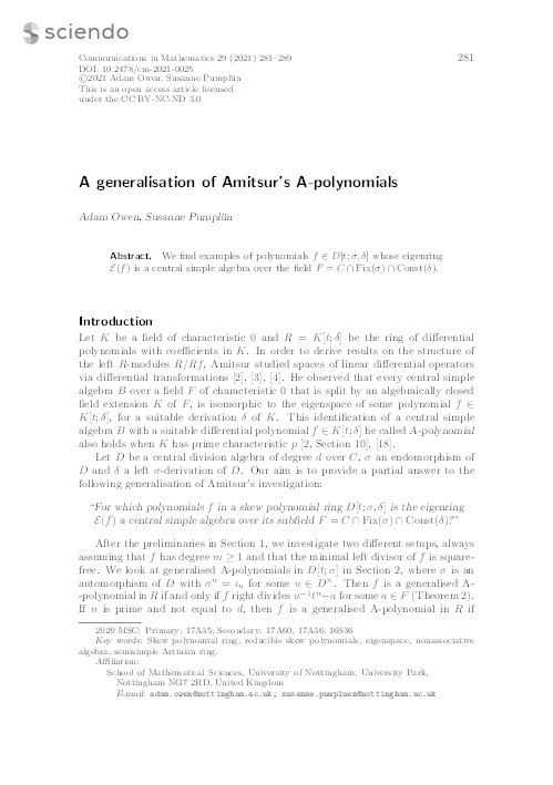 A generalisation of Amitsur's A-polynomials Thumbnail