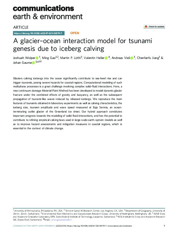 A glacier–ocean interaction model for tsunami genesis due to iceberg calving Thumbnail