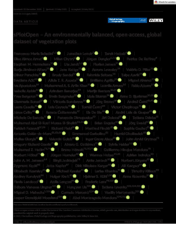sPlotOpen – An environmentally balanced, open-access, global dataset of vegetation plots Thumbnail