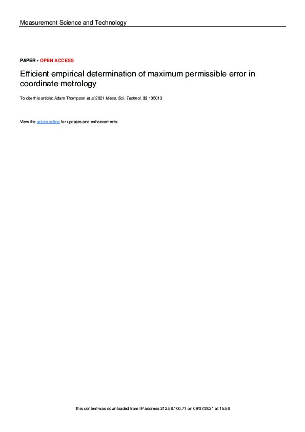 Efficient empirical determination of maximum permissible error in coordinate metrology Thumbnail