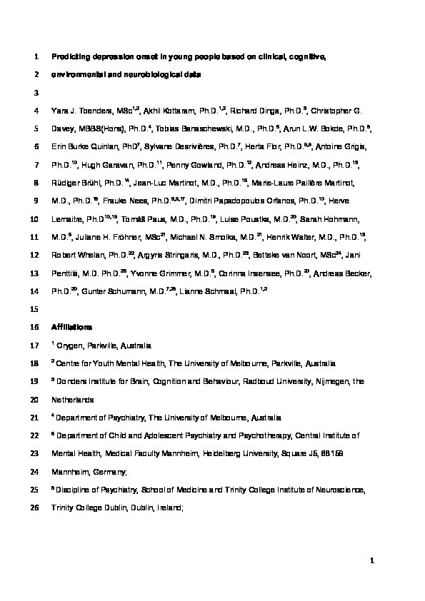 Predicting Depression Onset in Young People Based on Clinical, Cognitive, Environmental, and Neurobiological Data Thumbnail
