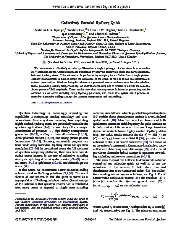 Collectively Encoded Rydberg Qubit Thumbnail