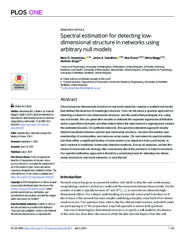 Spectral estimation for detecting low-dimensional structure in networks using arbitrary null models Thumbnail