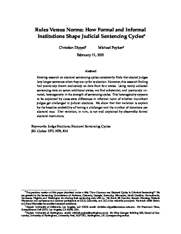 Rules versus norms: How formal and informal institutions shape judicial sentencing cycles Thumbnail