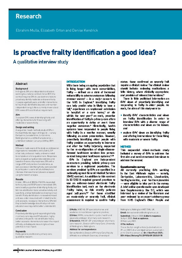 Is proactive frailty identification a good idea? A qualitative interview study Thumbnail