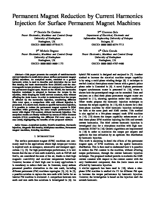 Permanent Magnet Reduction by Current Harmonics Injection for Surface Permanent Magnet Machines Thumbnail