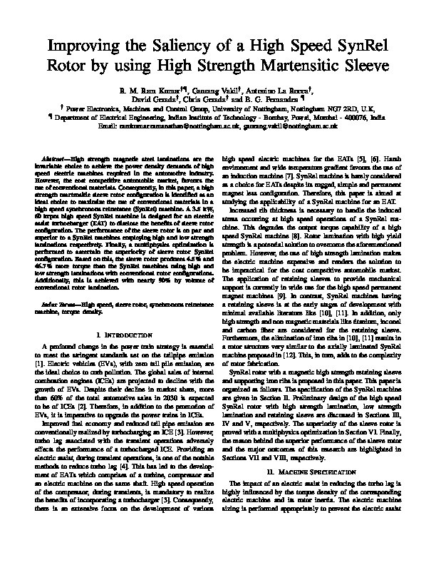 Improving the Saliency of a High Speed SynRel Rotor by using High Strength Martensitic Sleeve Thumbnail