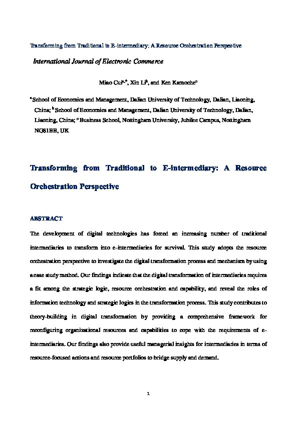 Transforming from Traditional to E-intermediary: A Resource Orchestration Perspective Thumbnail