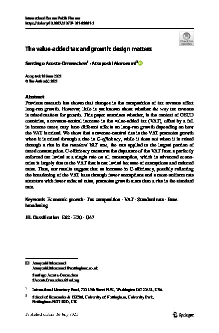 The value-added tax and growth: design matters Thumbnail