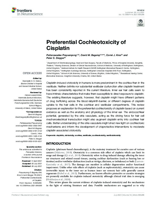 Preferential Cochleotoxicity of Cisplatin Thumbnail