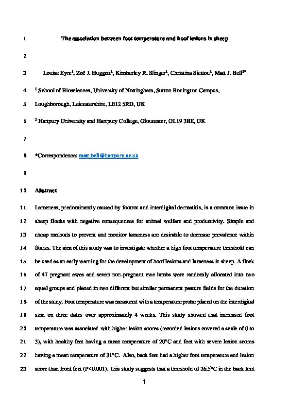 The association between foot temperature and hoof lesions in sheep Thumbnail