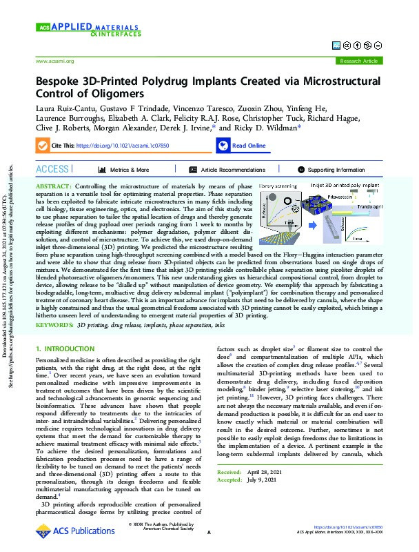 Bespoke 3D-Printed Polydrug Implants Created via Microstructural Control of Oligomers Thumbnail