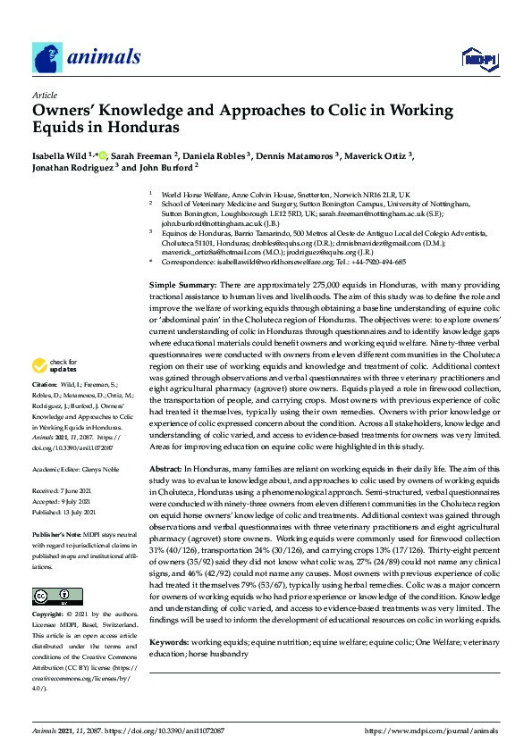 Owners' Knowledge and Approaches to Colic in Working Equids in Honduras Thumbnail