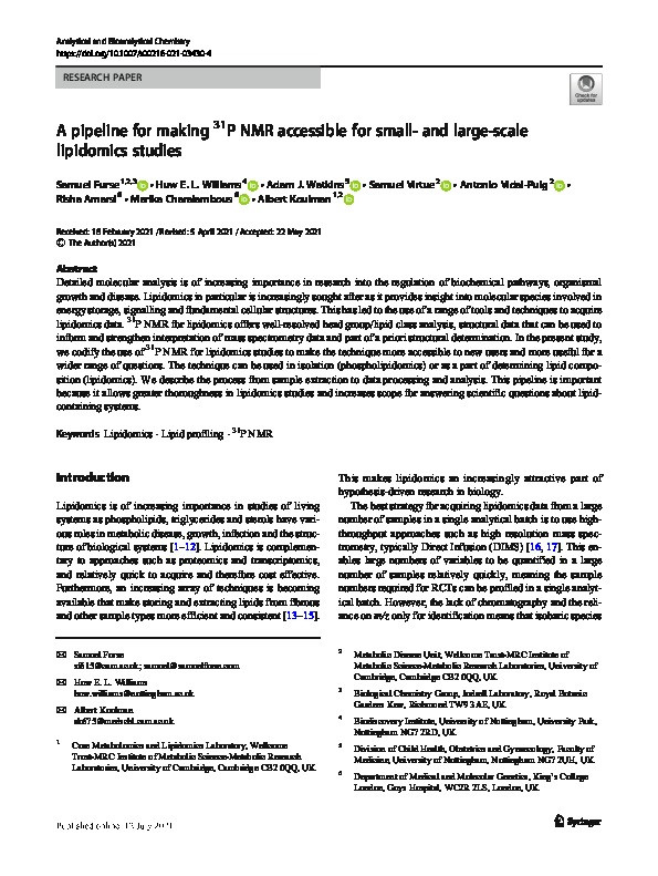 A pipeline for making 31P NMR accessible for small- and large-scale lipidomics studies Thumbnail