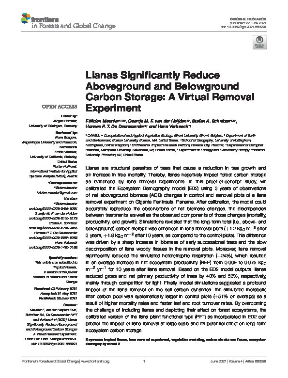 Lianas Significantly Reduce Aboveground and Belowground Carbon Storage: A Virtual Removal Experiment Thumbnail