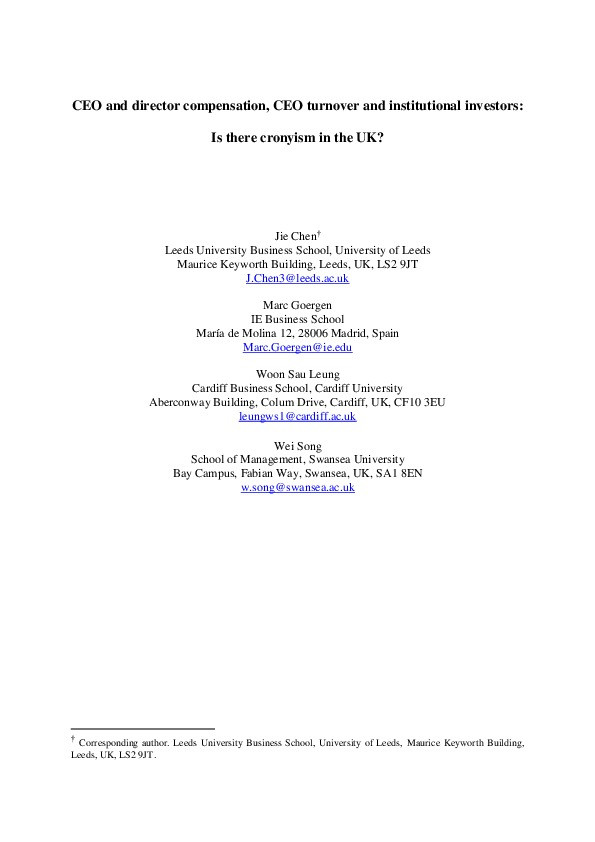 CEO and director compensation, CEO turnover and institutional investors: Is there cronyism in the UK? Thumbnail