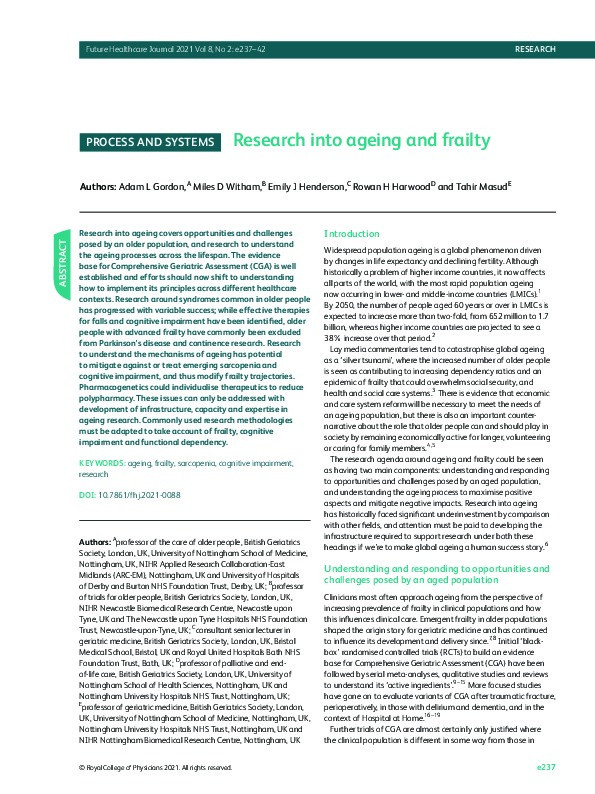 Research into ageing and frailty Thumbnail