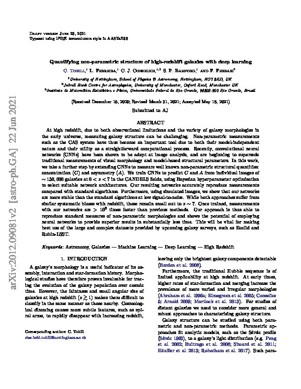 Quantifying Non-parametric Structure of High-redshift Galaxies with Deep Learning Thumbnail